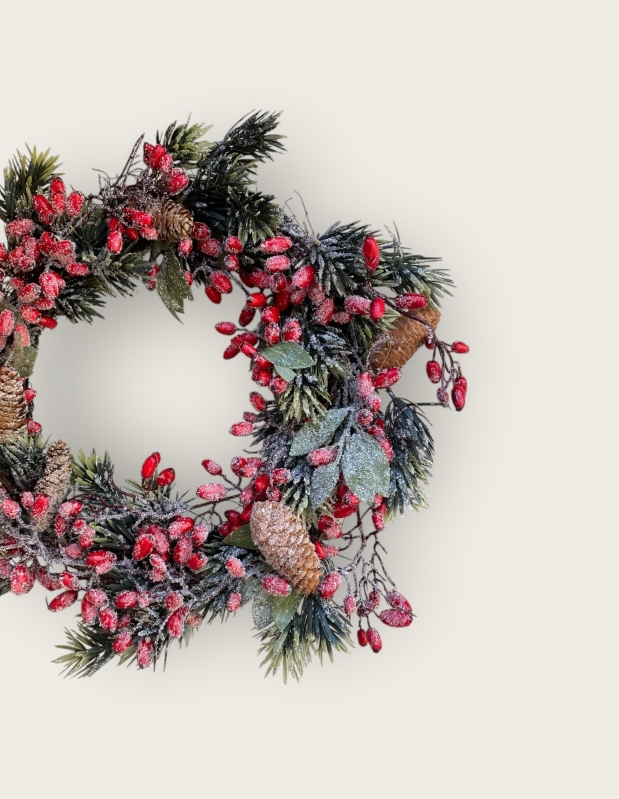 Frosted Fir and Rosehip Artificial Christmas wreath