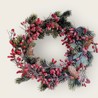 Frosted Fir and Rosehip Artificial Christmas wreath