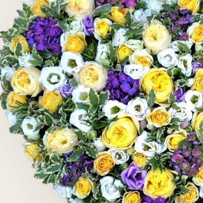 Purple, Yellow and White Closed Heart Tribute