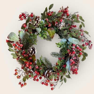 Red Berry and Pine Cone Artificial Christmas Wreath