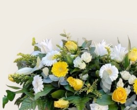 Classic Mixed Yellow and White Double Ended Casket Spray