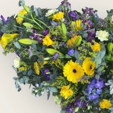 Blue and Yellow Double Ended Casket Spray