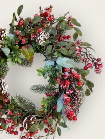 Red Berry and Pine Cone Artificial Christmas Wreath